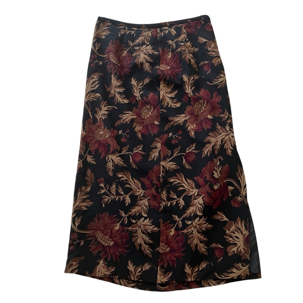 Talbots Vintage Black with Burgundy/Tan Floral Lightweight Wool Skirt 12P